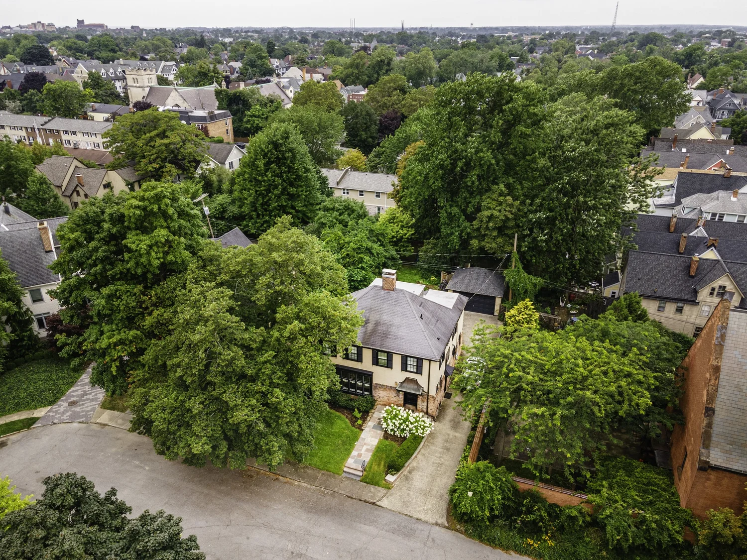 Drone photo of a home and neighborhood in Buffalo NY for a real estate listing