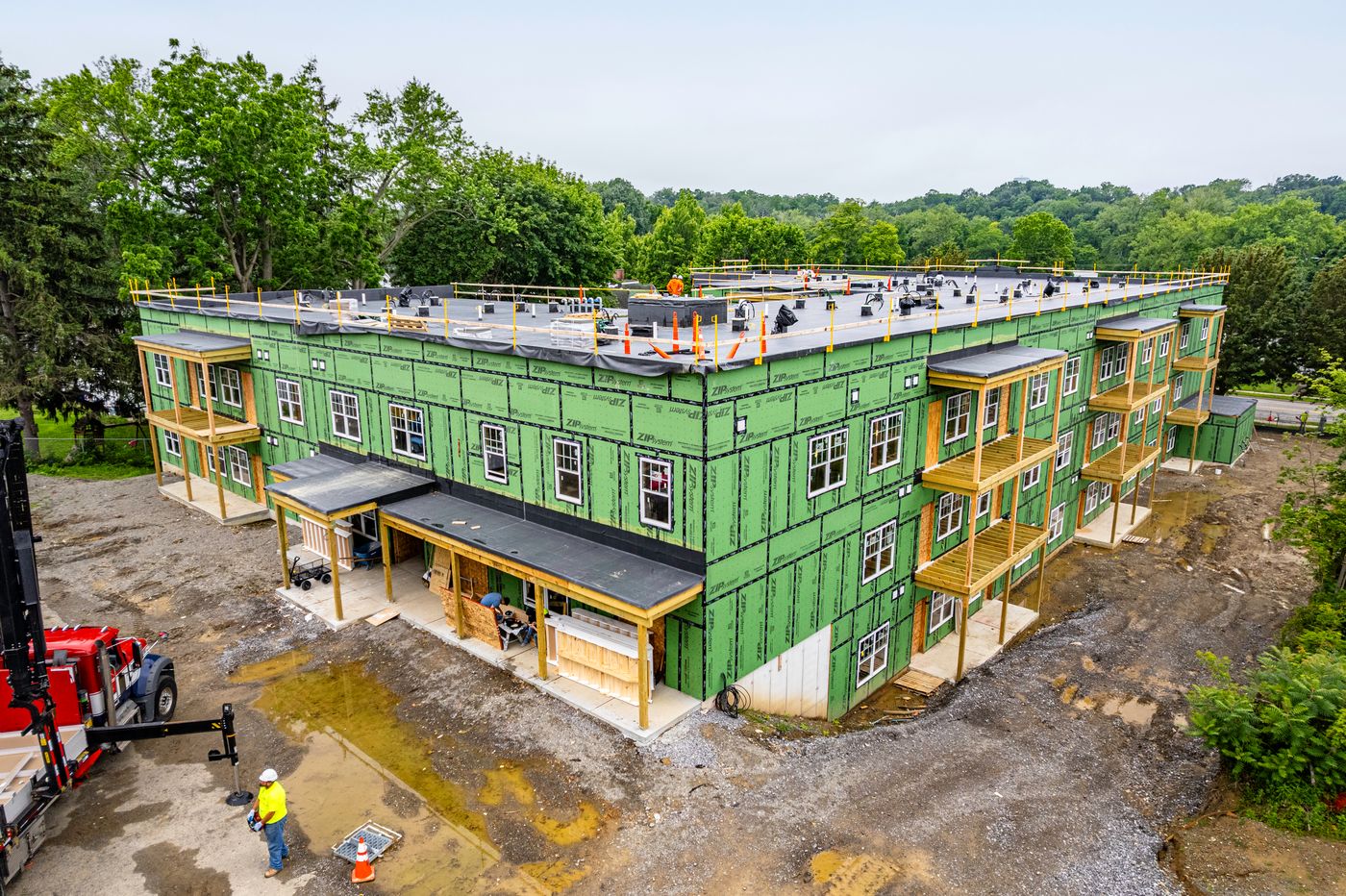 Drone documentation of a Western New York new construction project mid-build