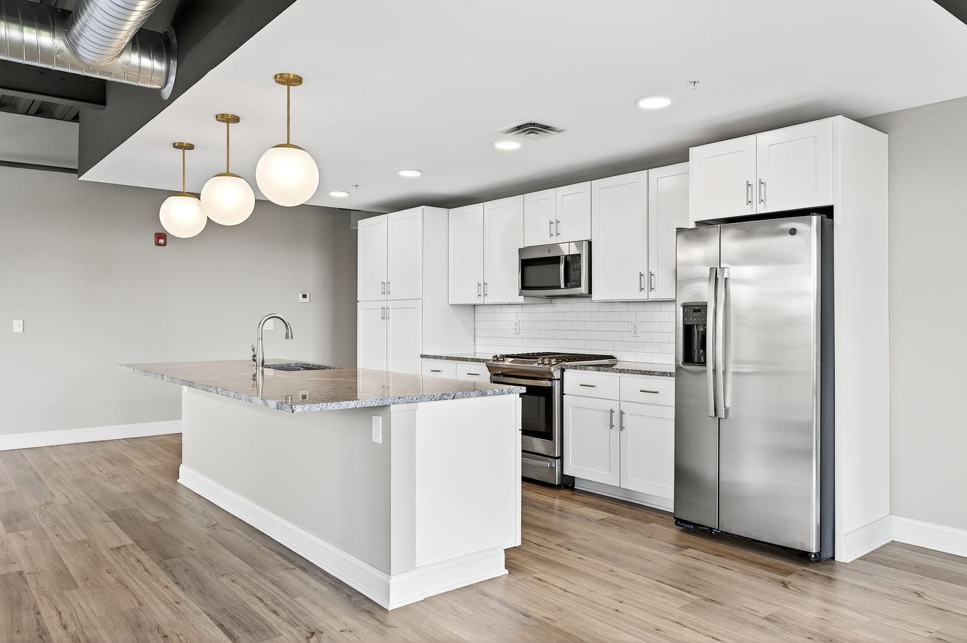 Finished kitchen in a new construction unit, interior finishes documentation