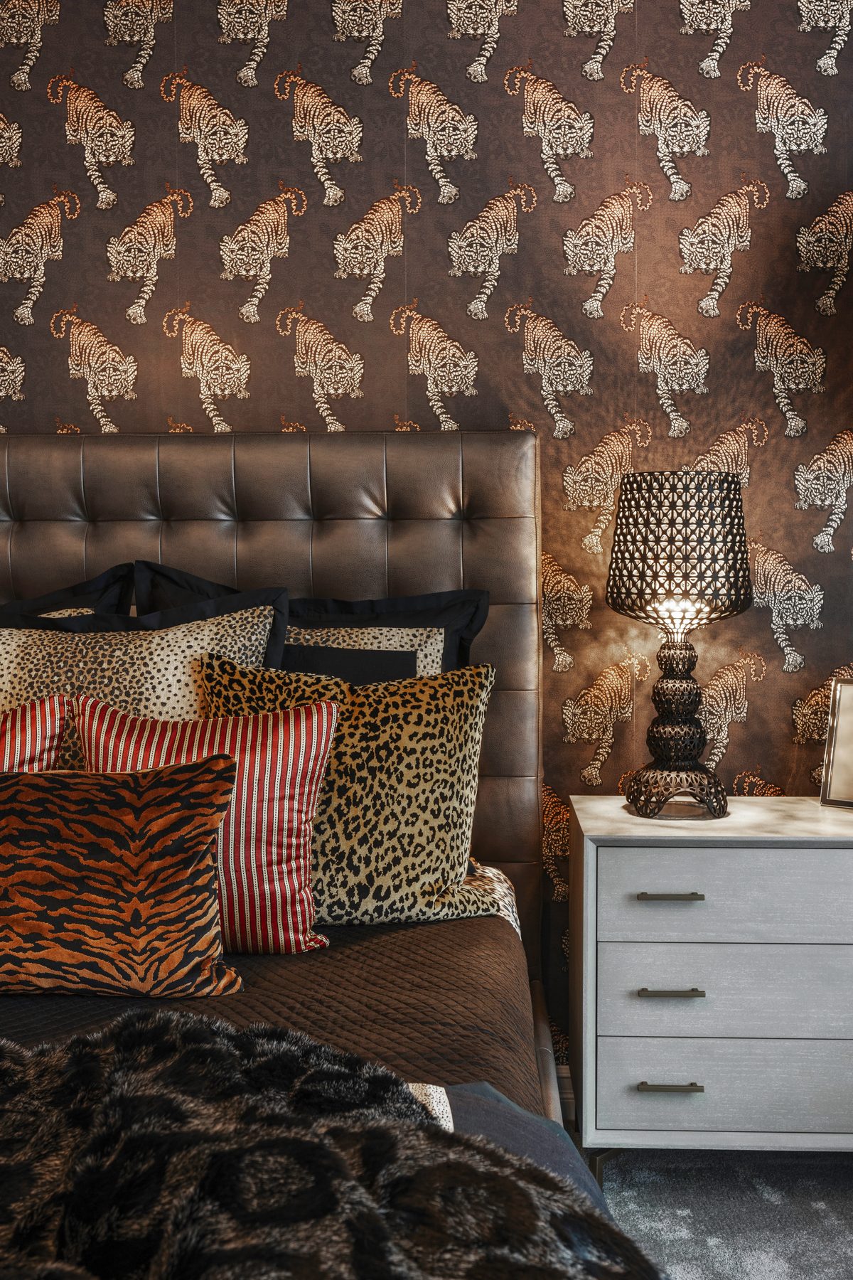 Detail photography, designer bedroom at 5407 Alderbrook