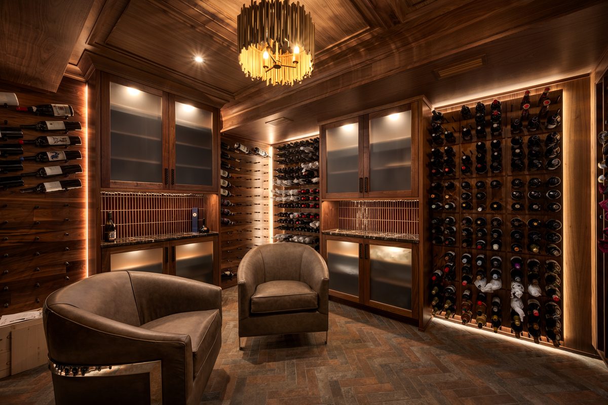 Interior photography, custom wine cellar and lounge