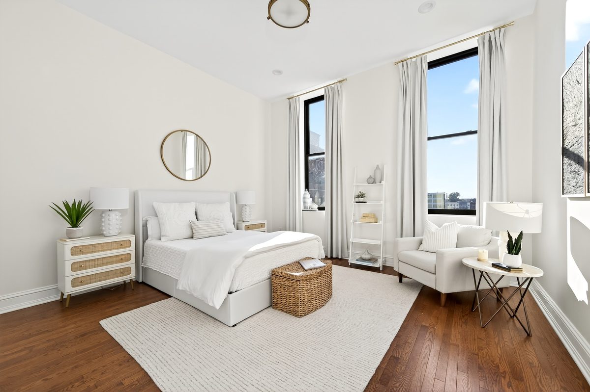 Rental photography, bright white bedroom